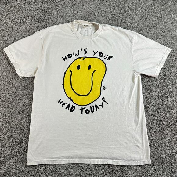 Comfortable Silence Shirt Mens XL Beige Hows Your Head Today Smiley Psychedelic - Picture 2 of 11